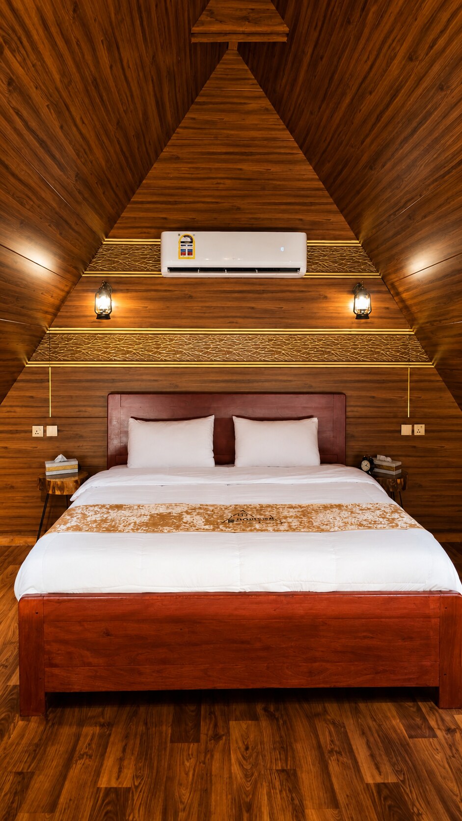 Double bed on the timber mezzanine