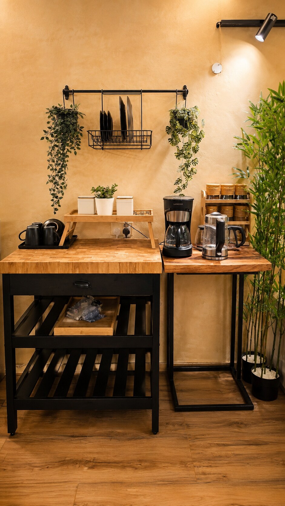 Thoughtfully arranged coffee and tea station