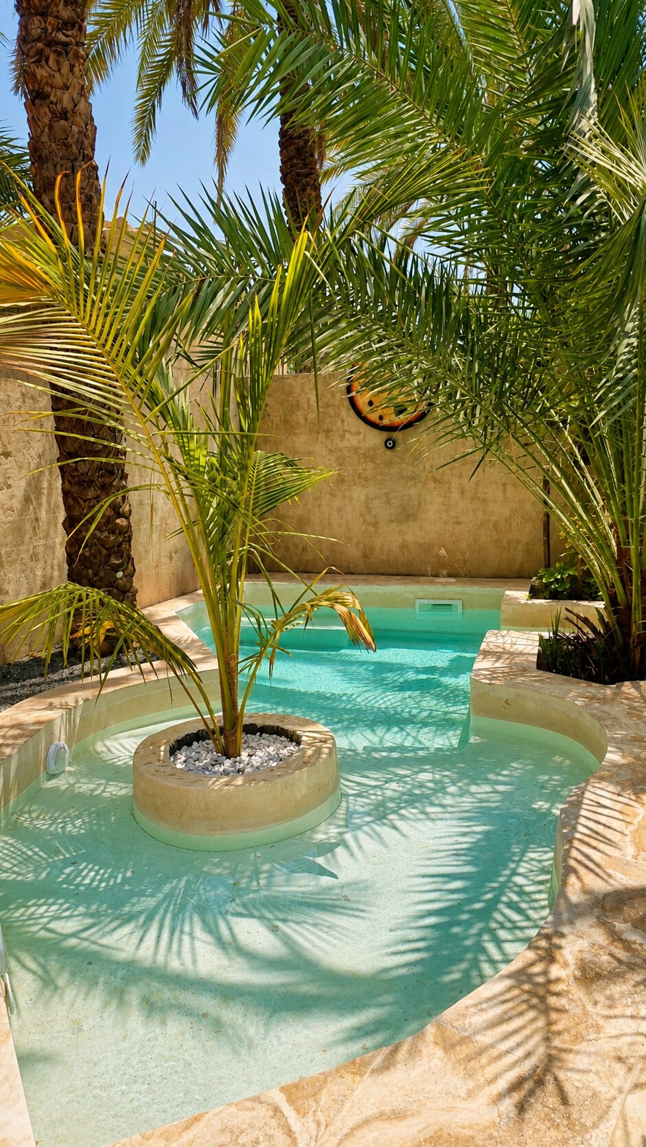 Private pool surrounded by palms at the Romantic Cottage
